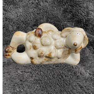 Whimsical Country Sheep Laying Down Glazed Pottery